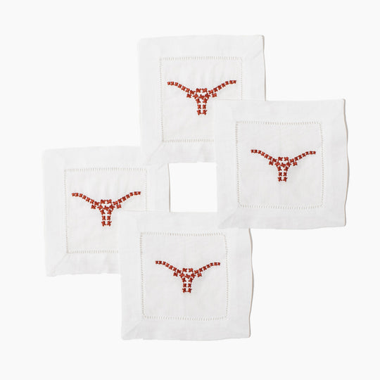 Texas Longhorn Embroidered Cocktail Napkins